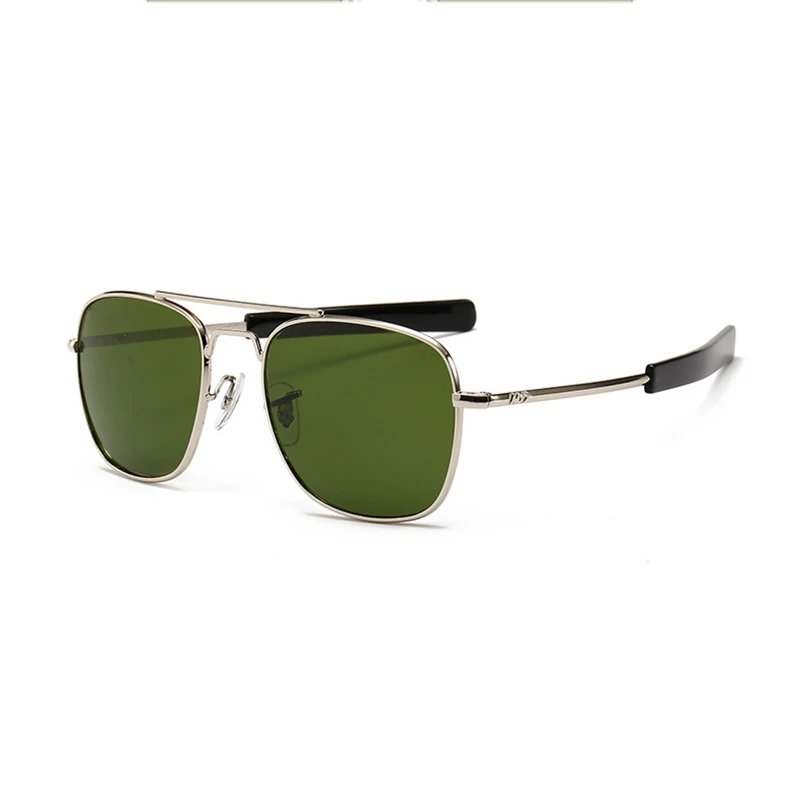 Gafas de sol cuadradas de moda para hombre, lentes de sol cuadradas de gran tamaño, con marco de Metal de doble haz, lentes de cristal y verde, L3|De los hombres gafas