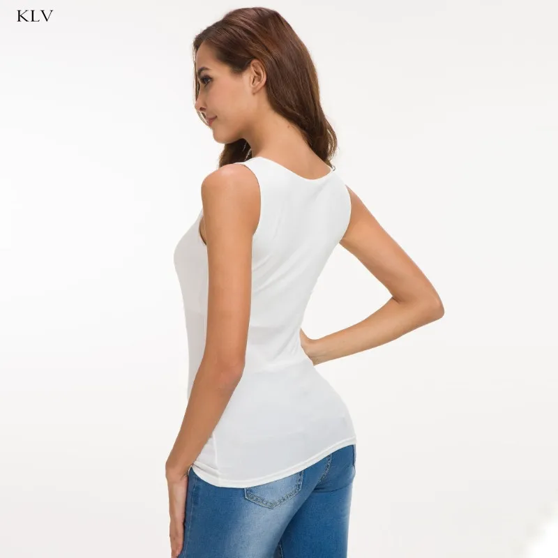 2018 Summer Sexy Low-cut Basic Shirt Tank Top Sleeveless Camisole Tops Vest TopSolid Color Top Elegant Slim Shirt Tops