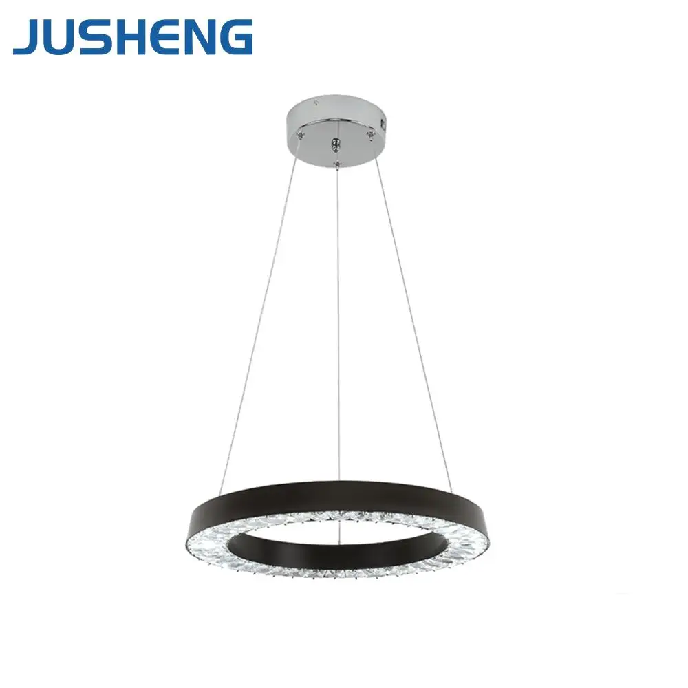 Modern LED Crystal pendant lights living dining room suspension luminaire suspendu led 40cm ring lamp fixture Black/Sliver