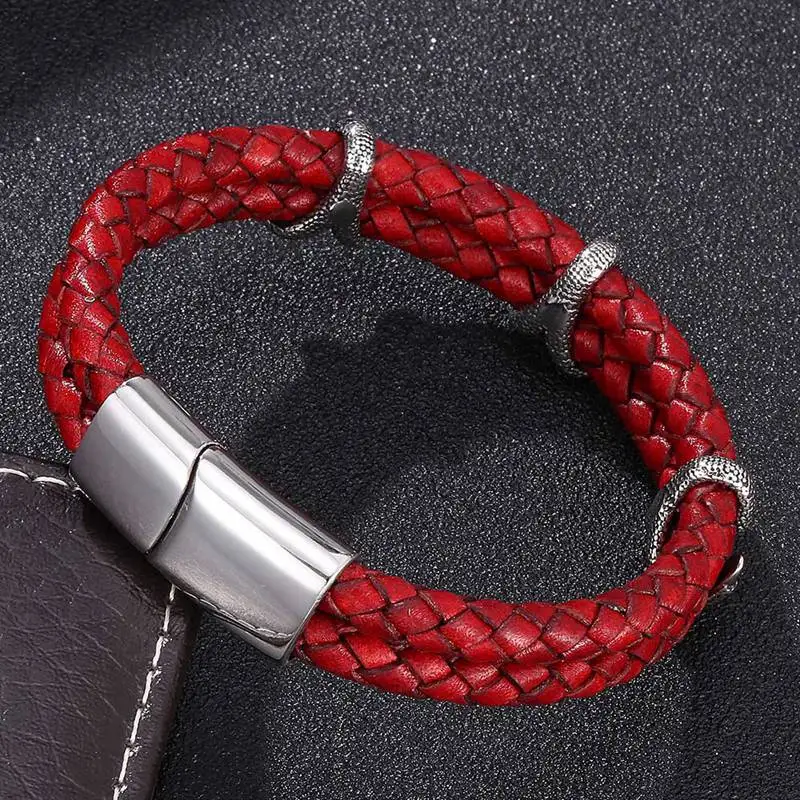 Коготь дракона кожаный браслет мужской красный плетеный кожаный браслет своими руками Мужские украшения панк стальной магнит прикольный браслет человек PS0249R