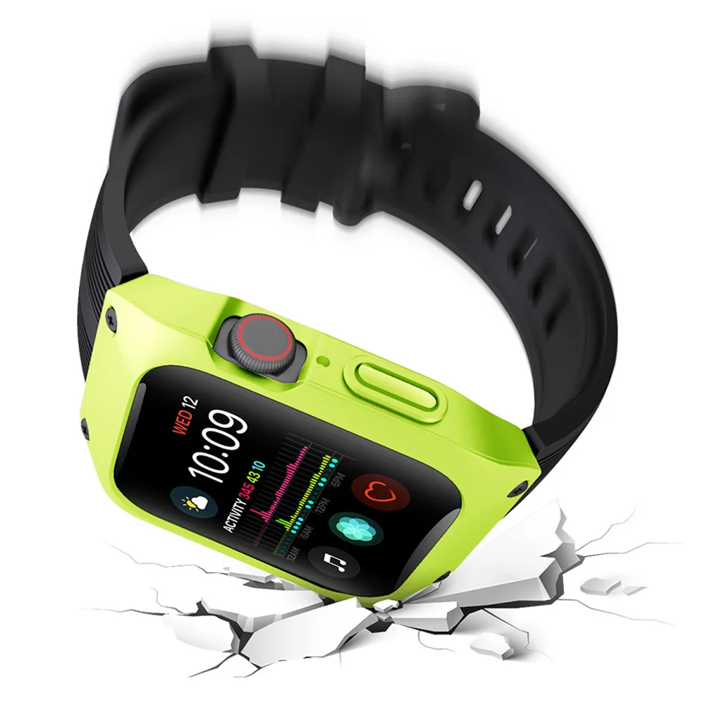 

Luxury Silicone Strap for Apple Watch Band Series 5 4 3 2 40mm/44mm/38mm/42mm Bracelet with PC Case Impact Resistant Sport Belt