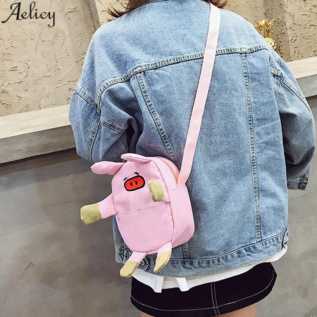 Aelicy Женская милая парусиновая сумка мессенджер с рисунком поросенка из