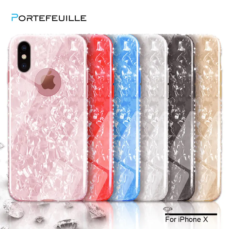Portefeuille для iPhone X роскошный противоударный чехол ТПУ блестки бампер рамка задняя 8