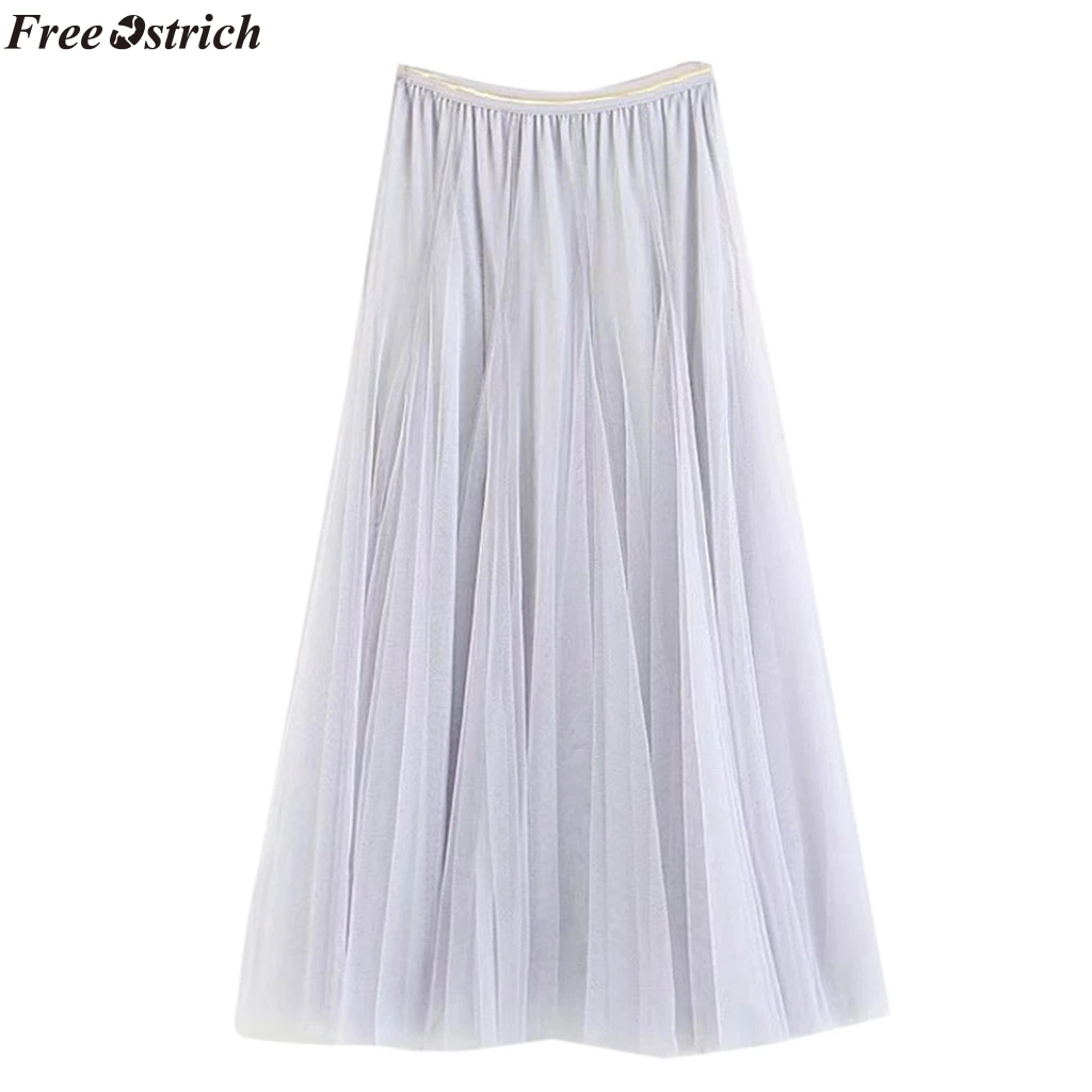 

FREE OSTRICH Best selling fashion wild thin double mesh high waist large swing skirt pleated skirt women's spring tulle skirt
