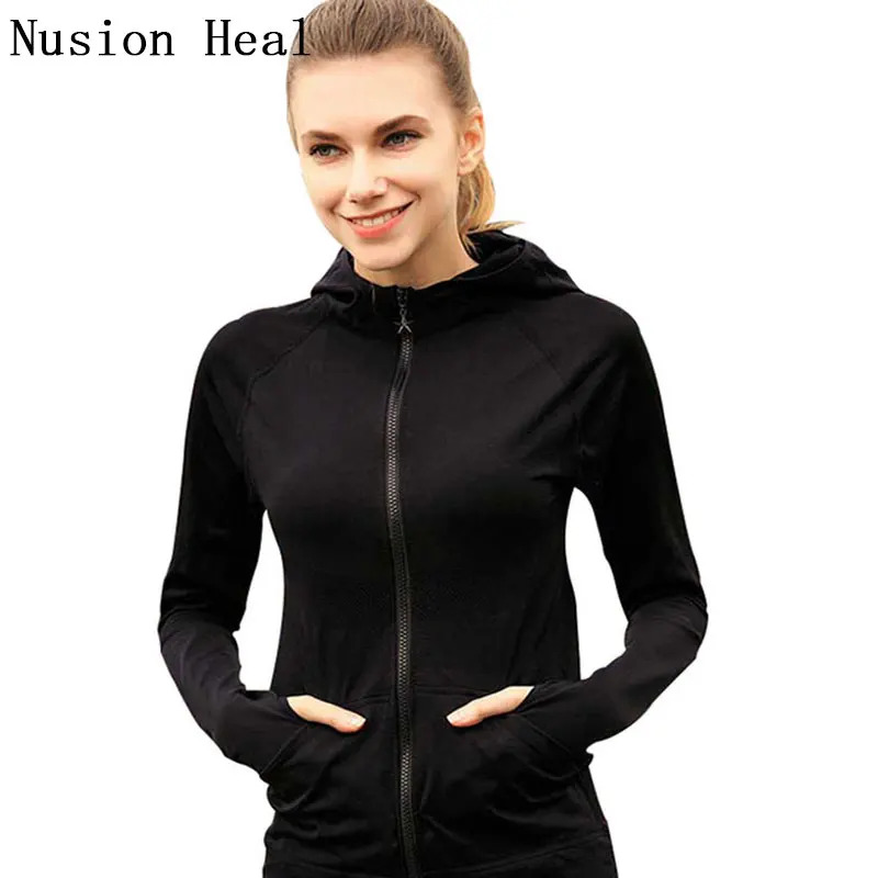 

NUSION HEAL Women Yoga Shirts Running Sport Jackets Polyester Long Sleeve Fitness Running Jacket Women Running Sportswear Tshirt