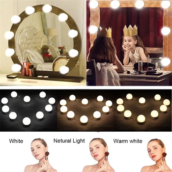 

10Pcs Make Up Mirror Vanity LED Lights Mirror Bulb Dimmable Lamp EU/US/USB Plug Adjustable Brightness lights Makeup Tools
