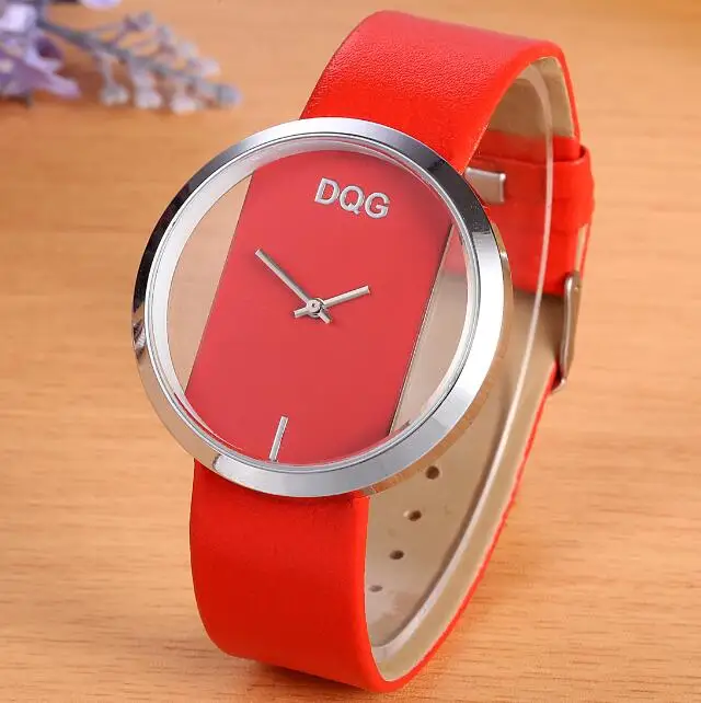 Бренд класса люкс dqg прозрачные элегантные Повседневное кварцевые часы Для женщин ремешок relogios feminino женские наручные часы красные часы Лидер продаж - Цвет: red