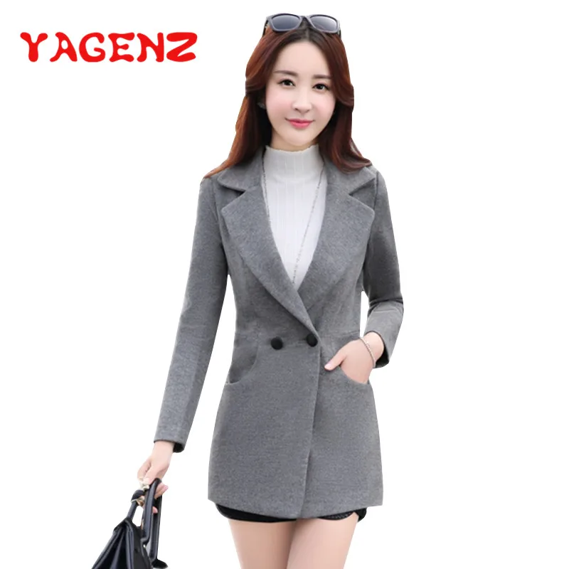 

YAGENZ Autumn And Winter Wool Coat Women short Woolen Jacket 2018 Korean Coat Female Elegant Long sleeve Double Pocket Nizi Tops