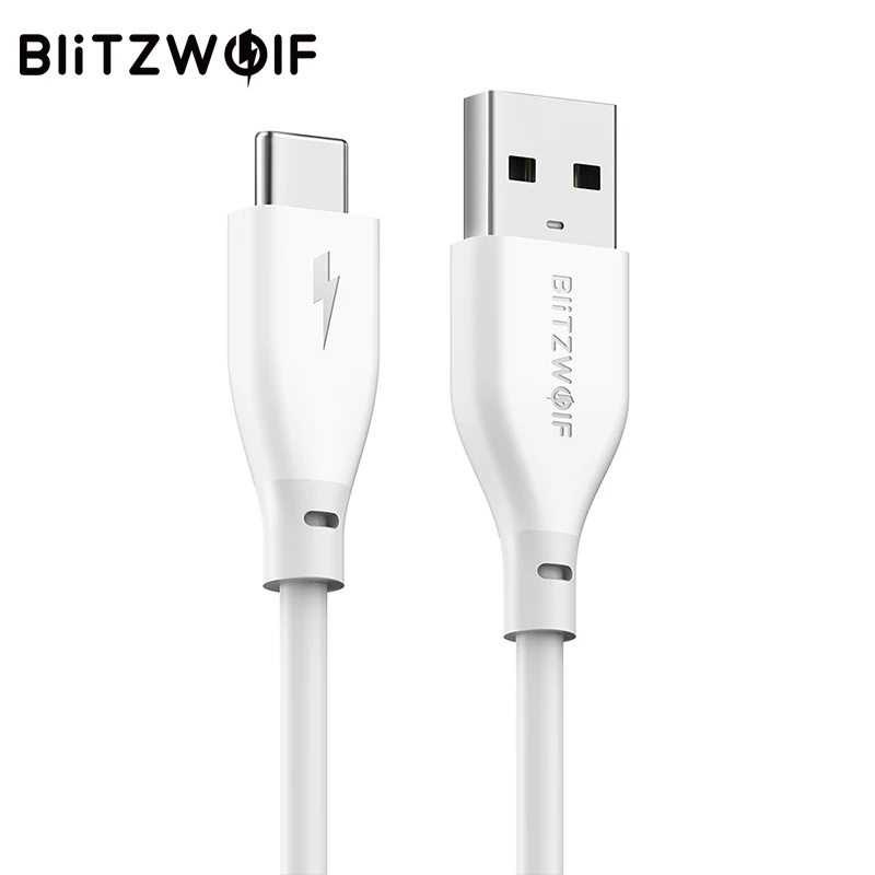 BlitzWolf usb type-C кабель 3A Быстрая зарядка type C кабель для передачи данных AmpCore 1 м 30 см кабели для мобильных телефонов для смартфонов Xiaomi 6 - Цвет: Белый