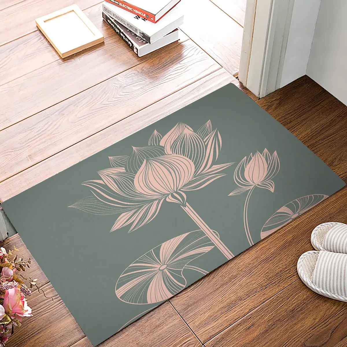Vintage Pink Lotus Door Mats Kitchen Floor Bath Entrance Rug Mat