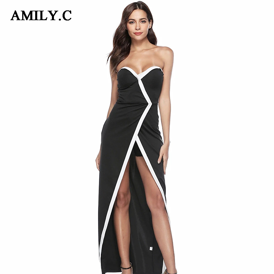 Amily. c Новое весеннее женское платье без бретелек сексуальное Bodycon Vent Бандажное платье знаменитость Вечерние черные платья оптом Vestidos