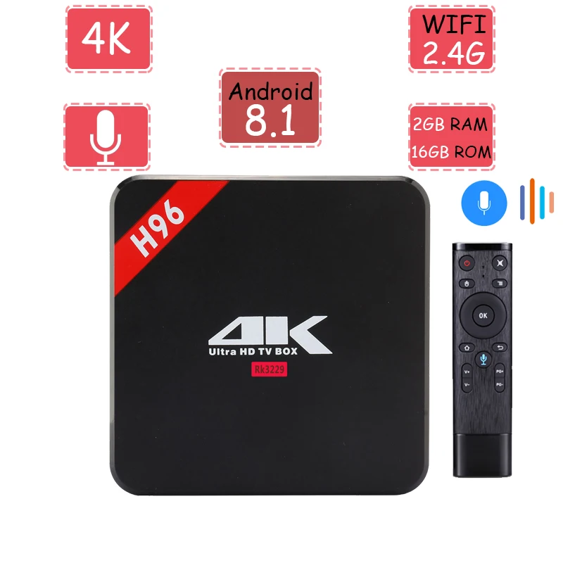 

smart tv box Android TV Box android 8.1 RK3229 Quad Core 2GB DDR3 16GB EMMC 2.4G WiFi With 2.4G Voice Remote Control