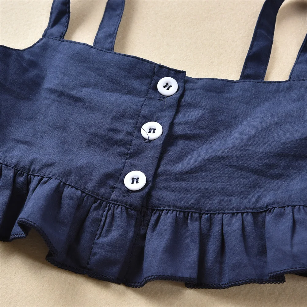 Pudcoco/Летняя одежда для маленьких девочек топы на бретельках с оборками, длинные штаны в полоску комплекты из 2 предметов Повседневная летняя одежда