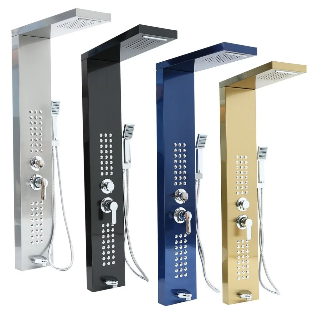 

Modern Bathroom Stainless Steel Body Rainfall Shower Waterfall Shower Panel With Rain Shower Head Wall Mount Shower Set