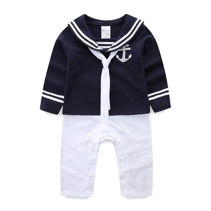 Mudkingdom Baby Boys Romper Sailor Costume Jumpsuit Overal One-piece Garment Long-sleeved - Цвет: Navy Blue