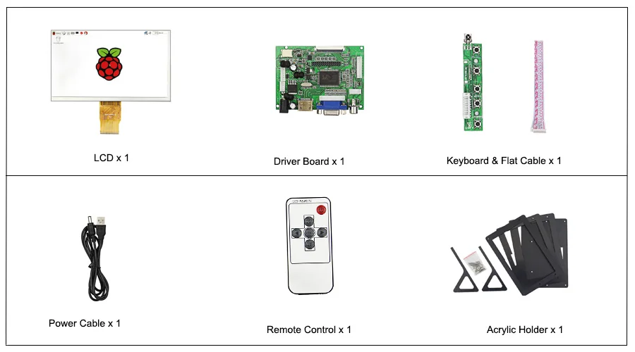 7 дюймов Raspberry Pi 4 Модель B ЖК-дисплей TFT 1024*600 экран+ плата драйвера HDMI VGA+ держатель+ пульт дистанционного управления для Pi 4B/3B+/3B