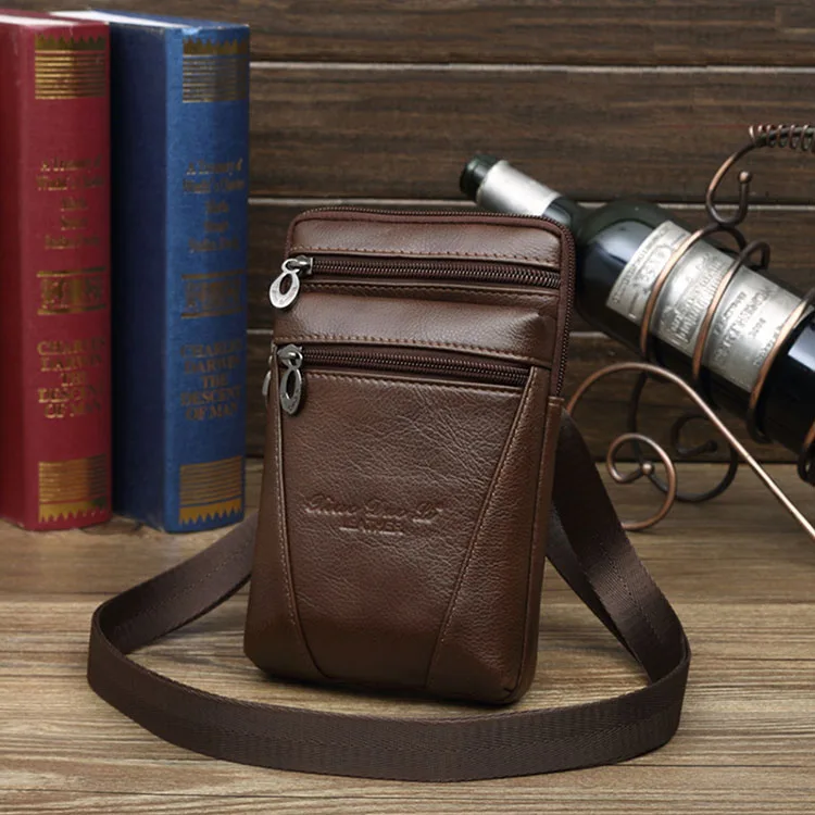 Мужская маленькая квадратная сумка из натуральной кожи, Высококачественная многофункциональная сумка-мессенджер, ретро деловая офисная сумка для хранения мобильного телефона - Цвет: brown 1