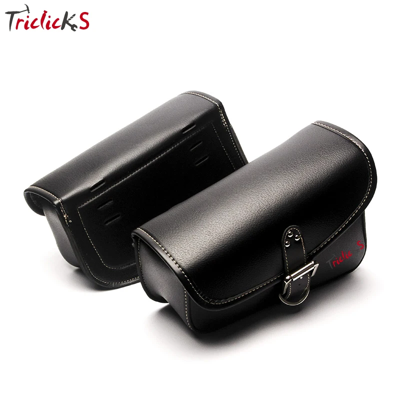 Triclick Left Right Side Saddle Bag Black Motorcycle Bags Luggage Storage Tool Bag PU Leather Saddlebag Universal New For Harley