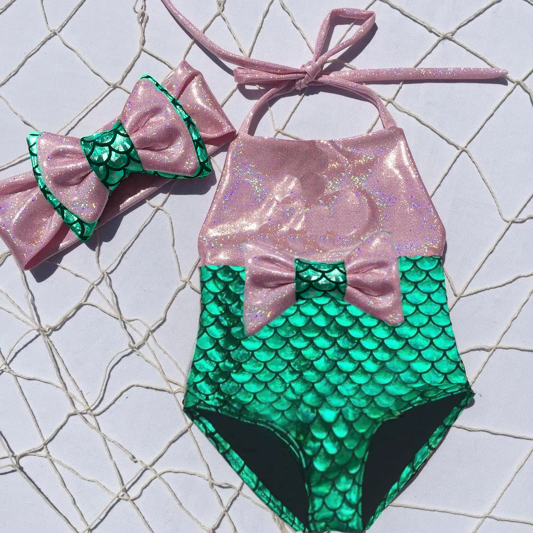Купальник Русалочки для маленьких девочек, один купальник бикини, купальный костюм, летний женский пляжный костюм, Прямая поставка