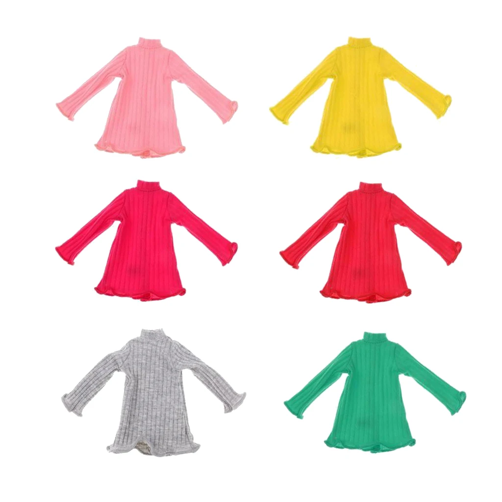 

6 Pieces 1/6 Scale Long Sleeve Jumper Dress Top for Blythe Azone Licca Doll