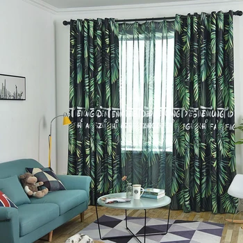 

New Nordic Style Curtains Living Room For Bedroom Window Digital Printing Tropical Rainforest Curtain Plant Ah82