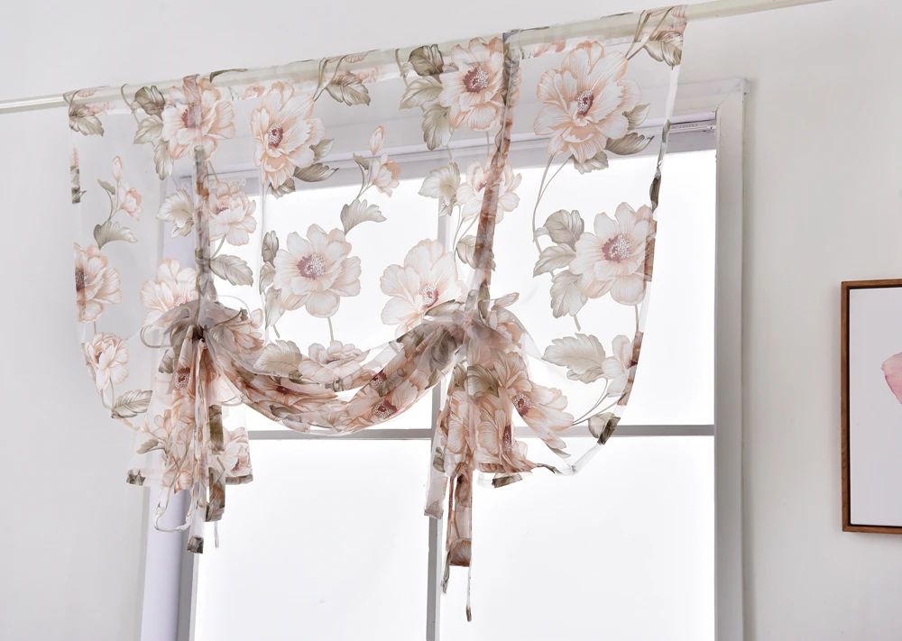 Floral Roman Sheer Curtains Short Kitchen Valance Vurtain Tulle Fabrics Sheer Panel Modern Curtain Flower Window (12)