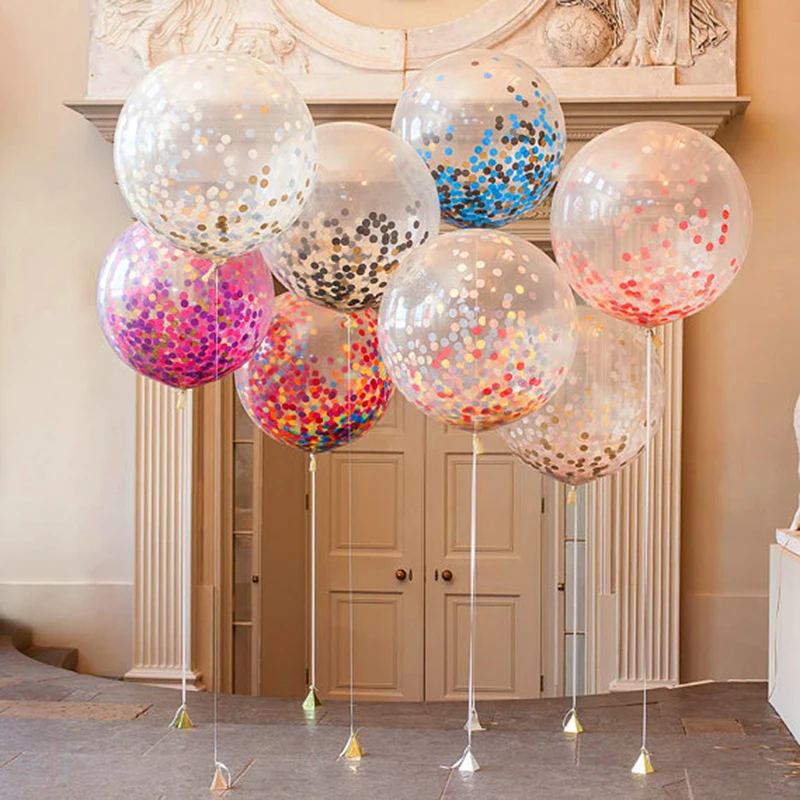 

1 pcs 36inch clear balloons+1 pcs ribbon Brithday Party wedding decoration multicolor confetti Helium Thickening Latex balloons