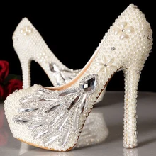 Elegant Lady Ivory bridesmaid shoes 4 inches heels Wedding Dress Shoes Celebration Party Prom Pumps Graduation Ceremony Shoes