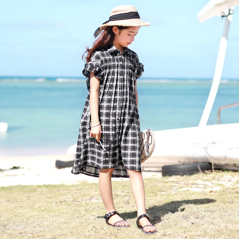 

Brand Baby Girls Dress 2019 Kids Summer Dress Retro Children Pleated Dress Toddler Plaid Dress Mother and Daughter Clothes,#5027