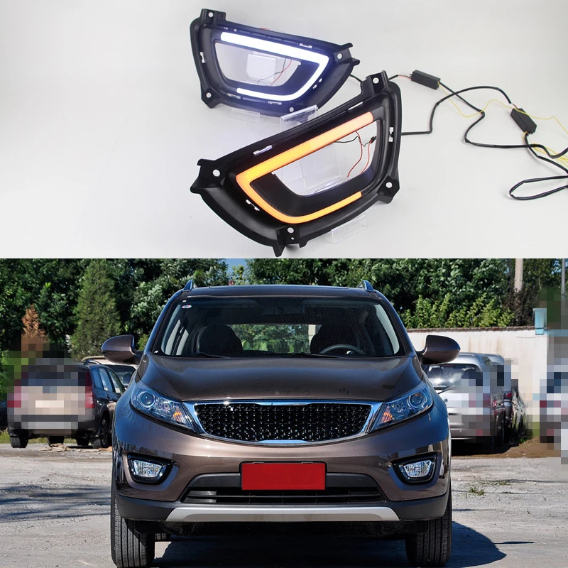 2pcs Led Drl Daytime Running Light With Yellow Turning Lamps Fog