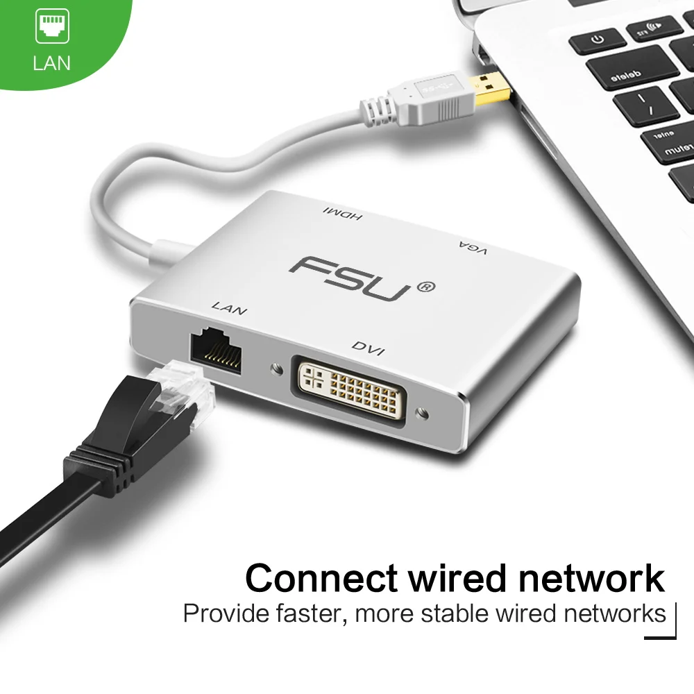 4 in 1 USB 3.0 a HDMI 1080 P HD USB a DVI/VGA/HDMI/LAN Convertitore cavo Video Audio USB a VGA Adat