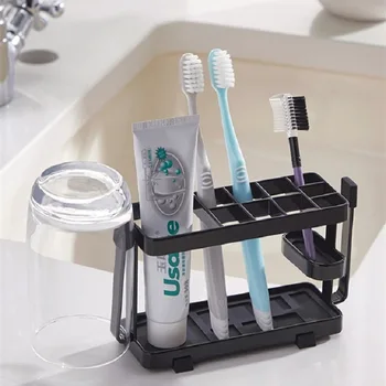 

Desktop Wall-mounted Metal Toothpaste Toothbrush Holder Anti-Slip Bathroom Storage Box Accessoies