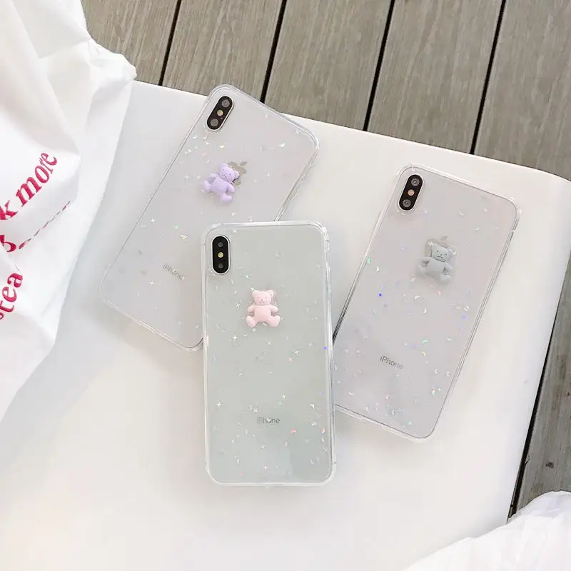 

Epoxy Gypsophila Powder Soft Tpu Phone Case For iphone Xs Max Xr X cartoon bear shell For iphone 6 6S 7 8 Plus Transparent Cases