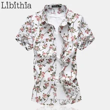 Для мужчин с цветами платье с принтом рубашка Slim Fit Хлопок, большой размер M-7XL цветочный короткий рукав Однобортный Повседневное топы тонкие летние G022