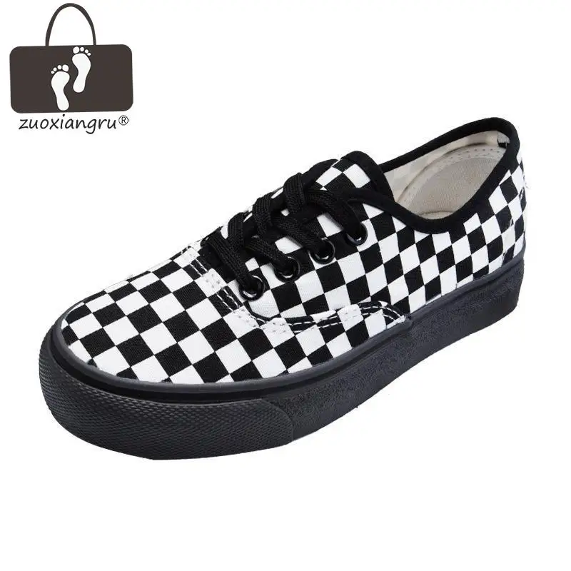 

Spring Autumn Lace-up Canvas Checkered Round Toe Pattern Casual Women Flats Women's Breathable Shoe Light Female Mesh Shoes