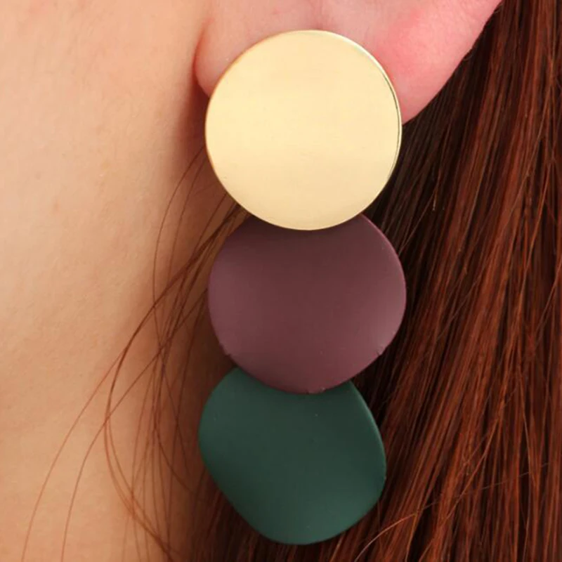 

Fashion Unique Geometric Round Simple Earrings Creative Colorful Round Long Exaggerated Indian Earring For Women Jewelry Gift