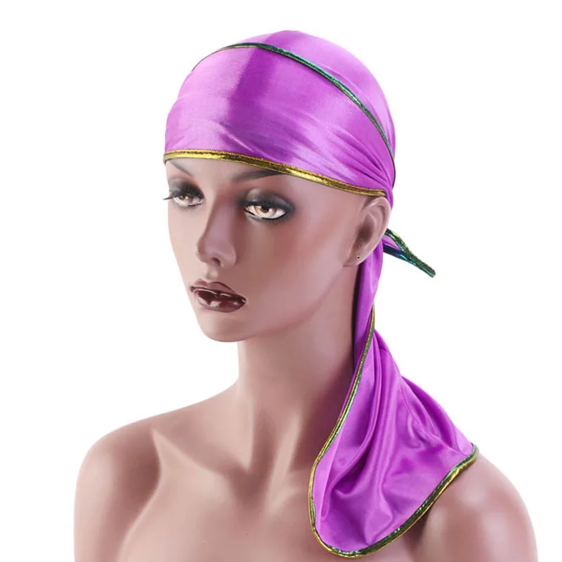 

New Long-tailed Pirate Hat Simulation Silk Turban Cap Men Women Muslim Hijab Headwrap Bandanas Unisex Headwear Headscarf