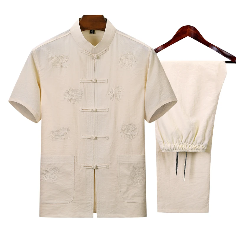 

Chinese style men two-piece loose design summer mens shirts and pants middle-aged mens clothing S M L XL XXL XXXL XXXXL