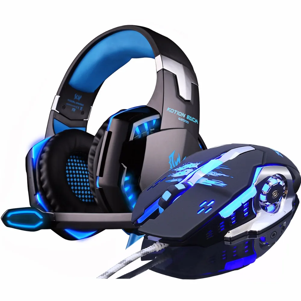 

KOTION EACH Gaming Headphone Headset Deep Bass Stereo LED with microphone +Gaming Optical USB Mouse Pro Gamer Game Mice DPI gift