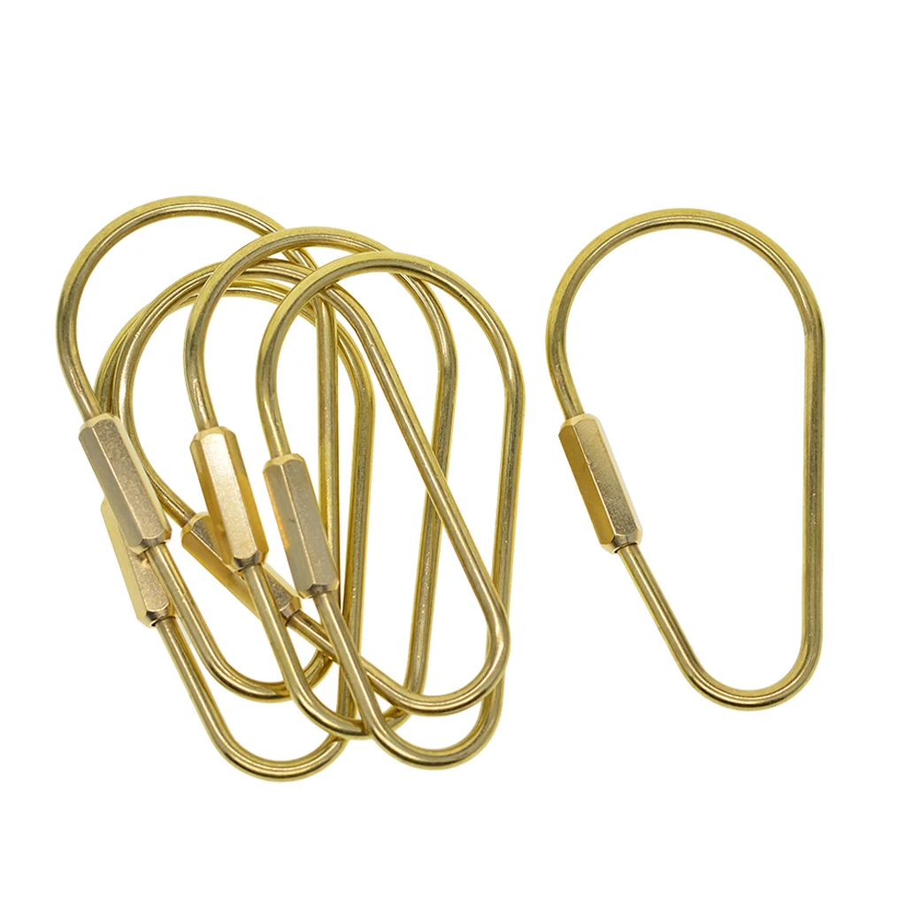 6pcs Durable Brass Screw Locking Clasp Carabiner Key Ring Keychain Key Holder Accessories Gold