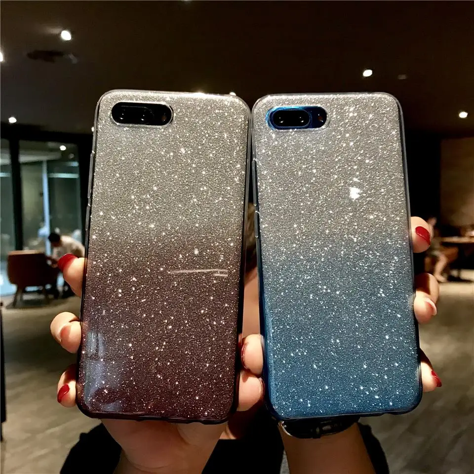 

Glitter Texture Gradient Case For Honor 10 9 8 8X 7X 7A Shining Cover Y6 Prime Y7 Y9 2018 Huawei Mate 20 Pro X P30 P20 Lite P10