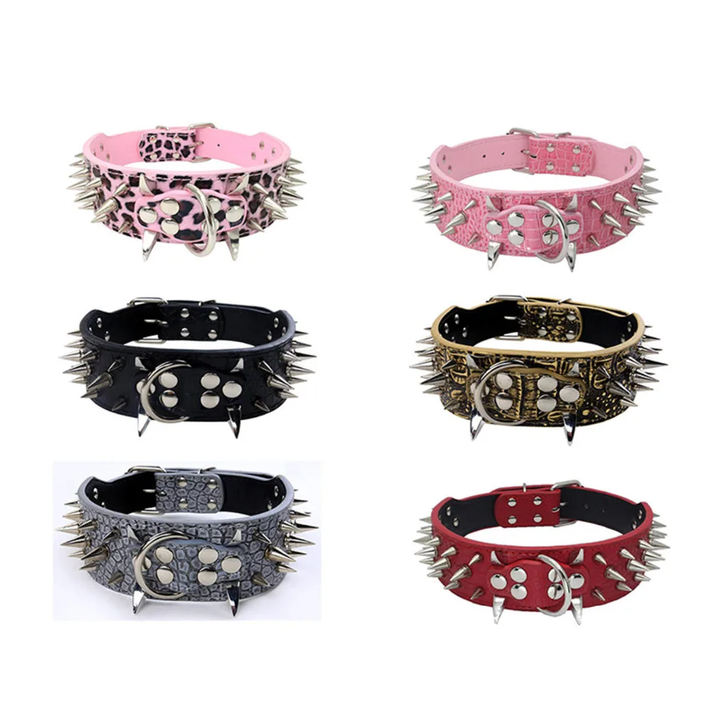 Cool Sharp Spiked Studded PU Leather Pet Dog Collars Professional