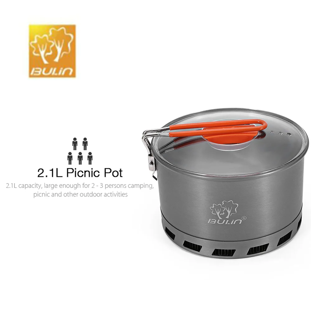 BULIN S2500 2.1L Camping Heat Exchanger Pot 2 3 Person Portable