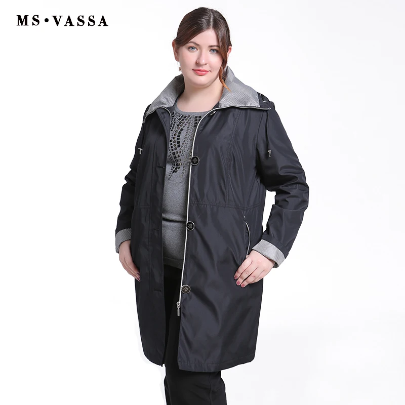 

MS VASSA 2018 New Trench Coats Women Autumn Spring female coat turn-down collar with eyelet plus size 5XL 6XL Lades outerwear