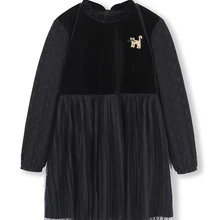 Balabala/платье для девочек из ткани с воротником с рюшами; ТРАПЕЦИЕВИДНОЕ бархатное платье до колена; платья для девочек-подростков; платья для свадебной вечеринки