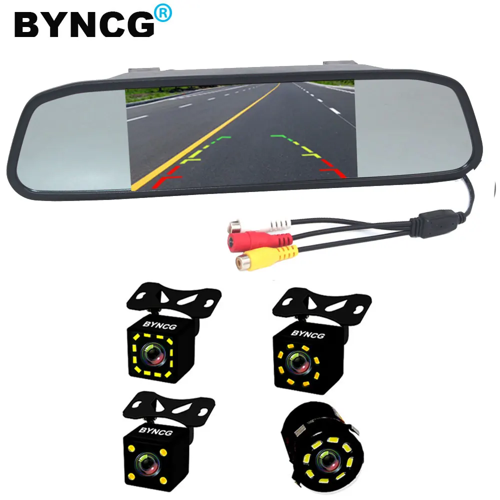

BYNCG 4.3" Car Rearview Mirror Monitor Auto Parking System + LED Night Vision Backup Reverse Camera CCD Car Rear View Camera