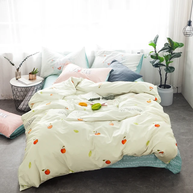 Cute Apple Duvet Cover Set 100 Cotton Bedding Sets For Adults Green Bed Sheets Pillow Case