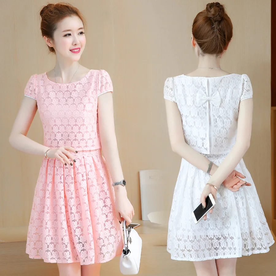 

Summer Plus Size Eight Colors Lace Sexy Sundress 2019 Korean New Vintage Solid Mini Dresses Elegant Women Bodycon Party Vestidos