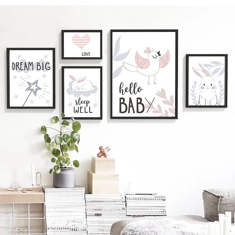 

Romantic Cute Animal Nordic Poster Prints Wall Art Picture Girl Kid Baby Living Room Canvas Painting Home Decor No Frame