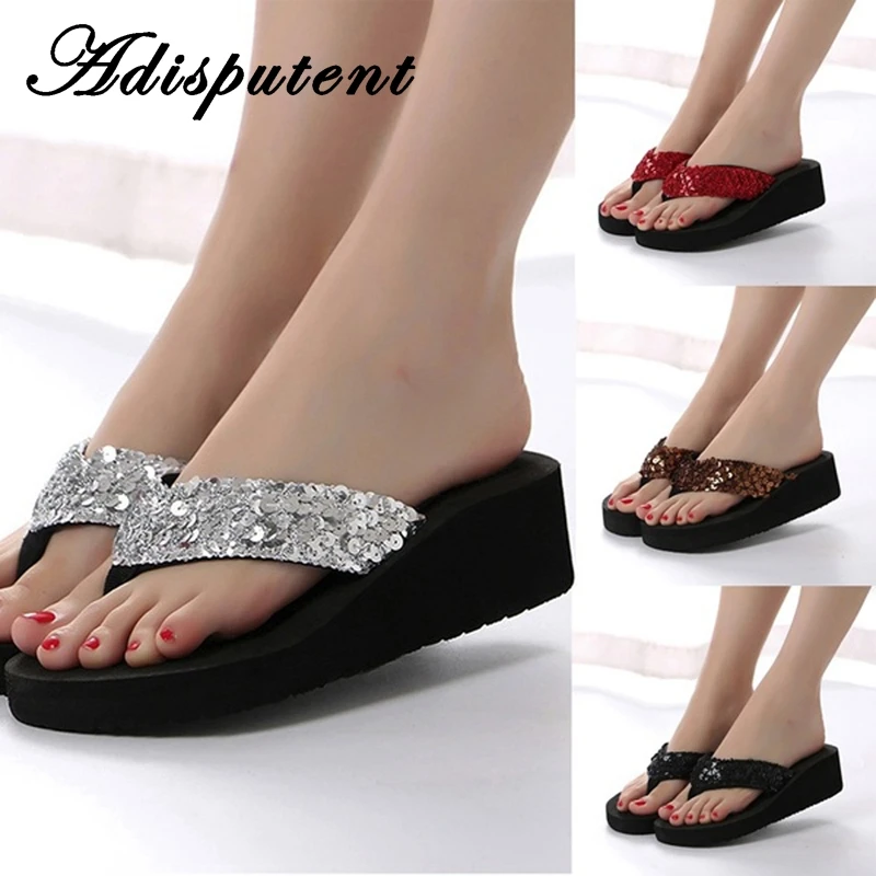 

Adisputent 2019 Torridity Women Slippers Sequins -Slip Sandals Thong Heels Slippers -flops Outdoor Home